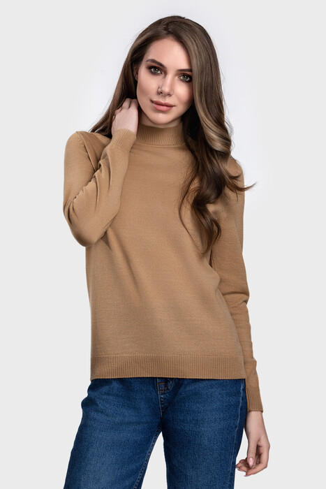 Mock neck sweater in merino wool blend (Warm Beige)