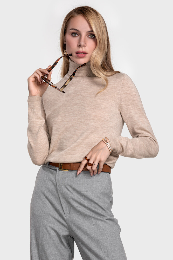 Turtleneck sweater in pure merino wool (Tortora Melange)