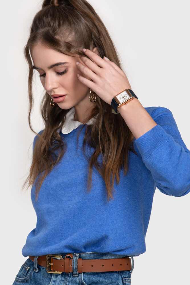 Сrew neck sweater in organic cotton blend (Azzurro Melange)