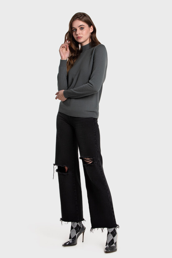 Mock neck sweater in merino wool blend (Topo)
