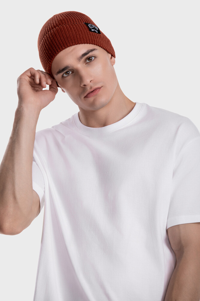 Ribbed beanie in pure merino wool (Bruciato)