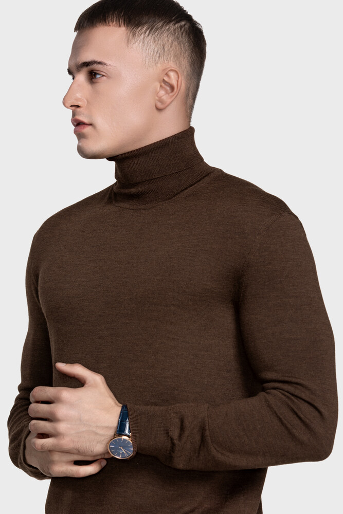 Turtleneck sweater in pure merino wool (Cioccolato Melange)