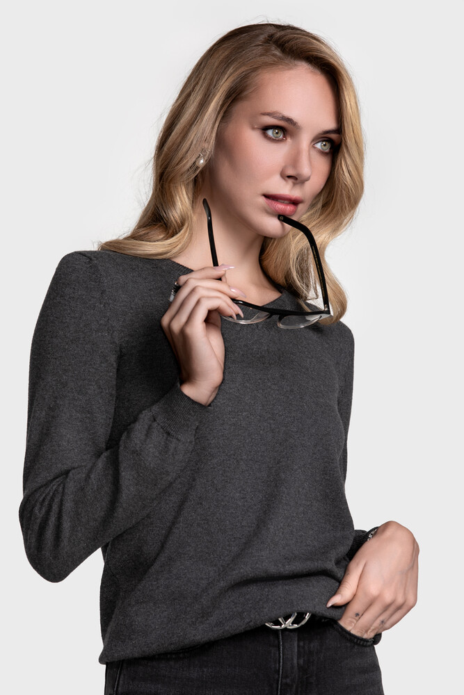 Джемпер з V-вирізом з бавовни та кашеміру (Grafite Melange)