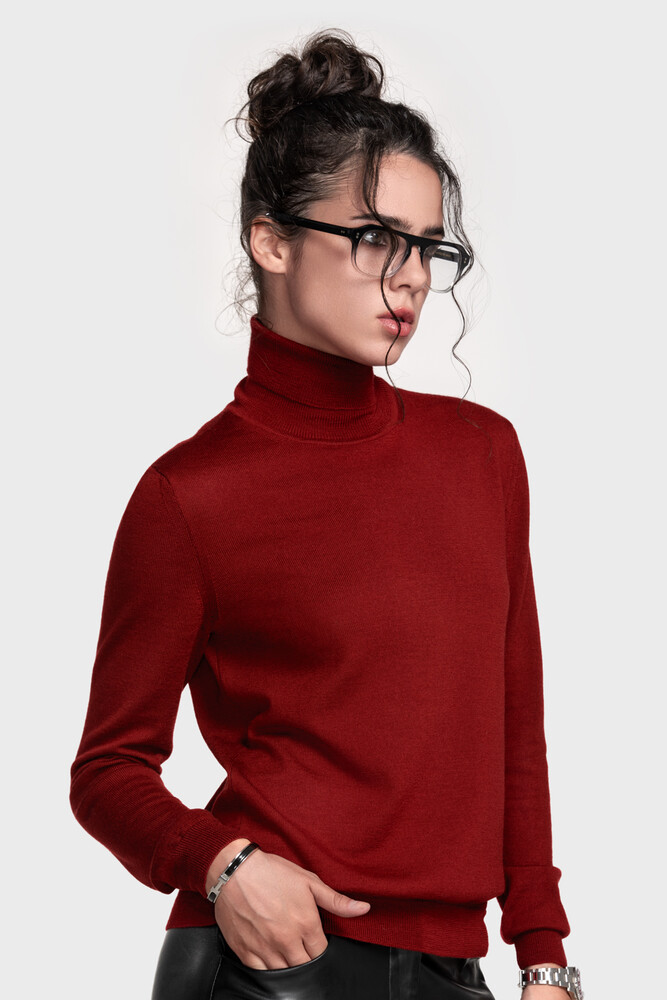Turtleneck sweater in pure merino wool (Burgundy)