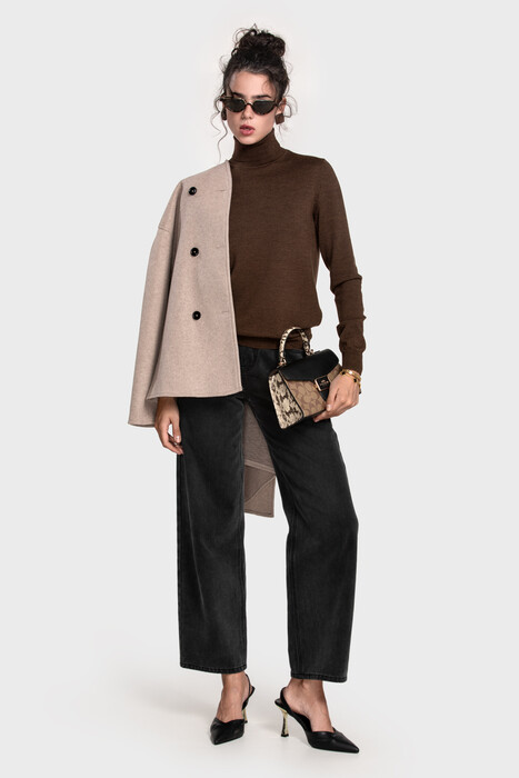 Turtleneck sweater in pure merino wool (Cioccolato Melange)