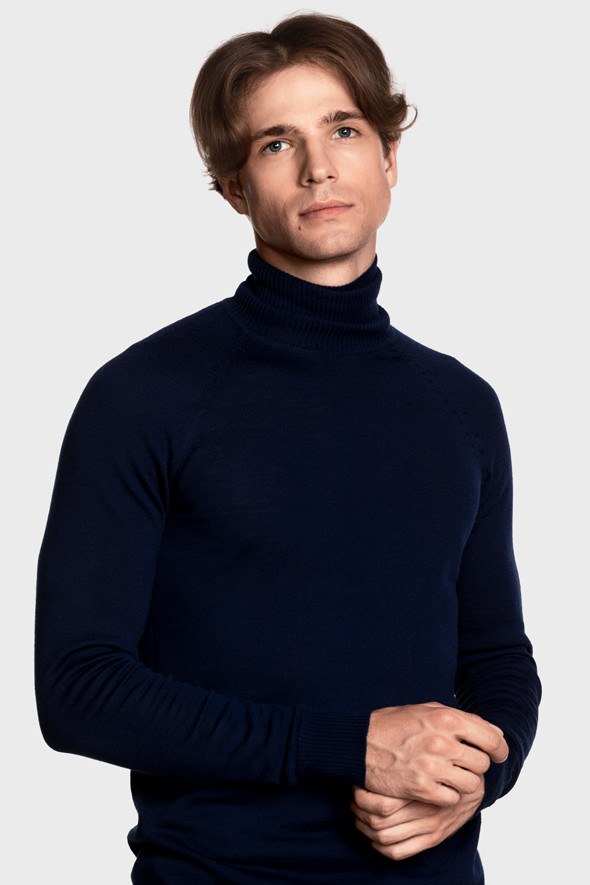 Чоловічий вовняний светр з високою стійкою (Marine)