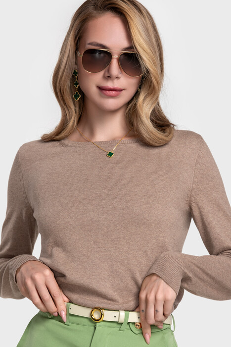 Сrew neck sweater in organic cotton blend (Sabbia Melange)