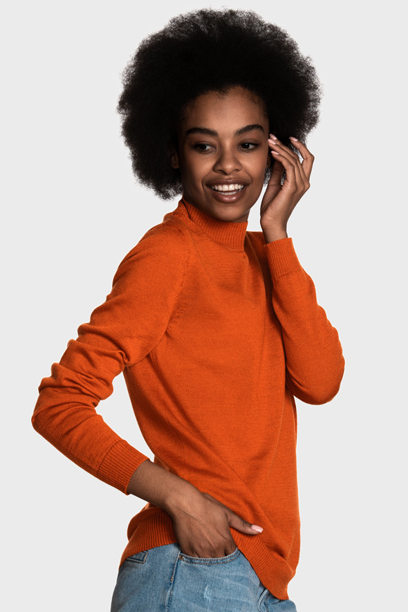 Женский шерстяной свитер с небольшой стойкой  (Tiger Orange)
