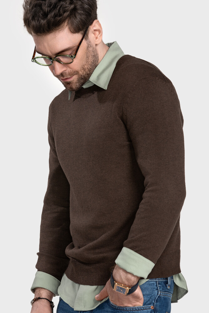 Crewneck sweater in cotton cashmere blend (Espresso Melange)