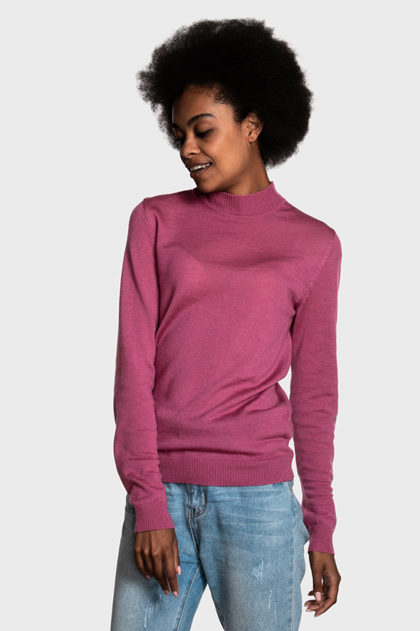 Женский шерстяной свитер с небольшой стойкой  (Fandango Pink)