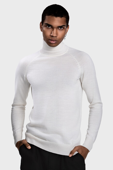 Чоловічий вовняний светр з високою стійкою (Bianco)