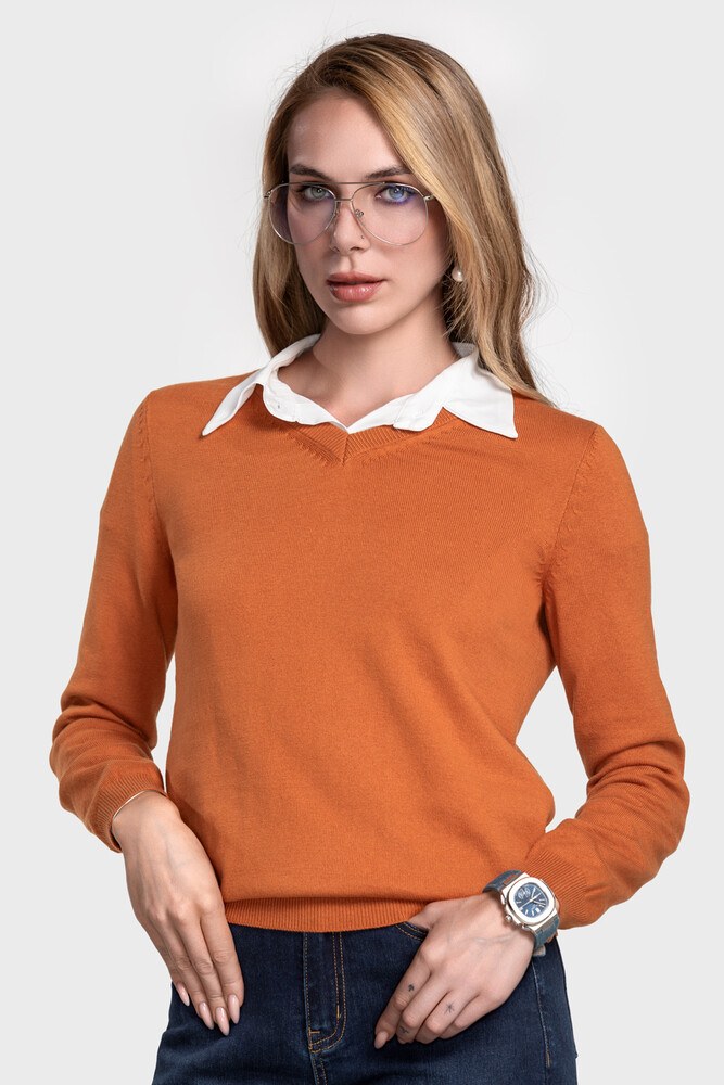 Сrew neck sweater in organic cotton blend (Mattone)