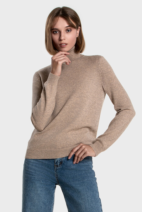 Жіночий кашеміровий светр з високою стійкою (Beige Melange)
