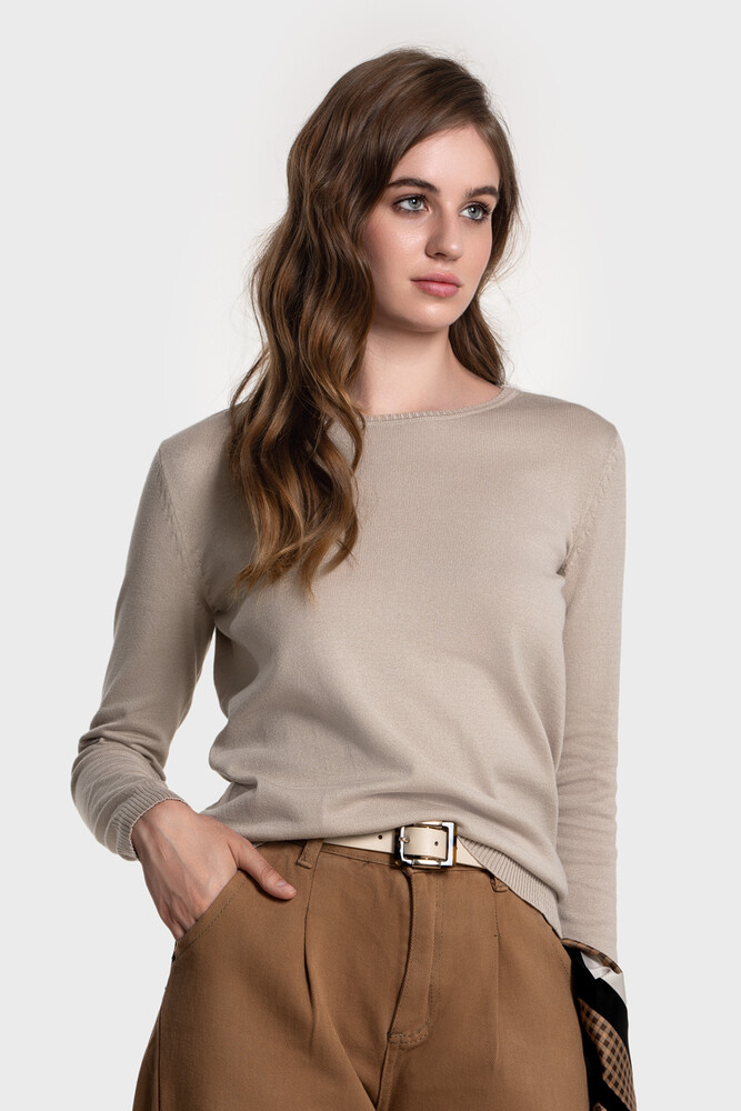 Жіночий бавовняний светр з круглою горловиною (Cold Beige)