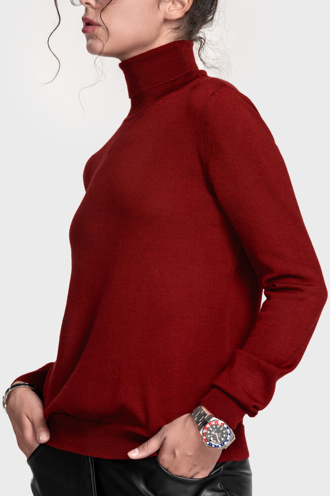 Turtleneck sweater in pure merino wool (Burgundy)