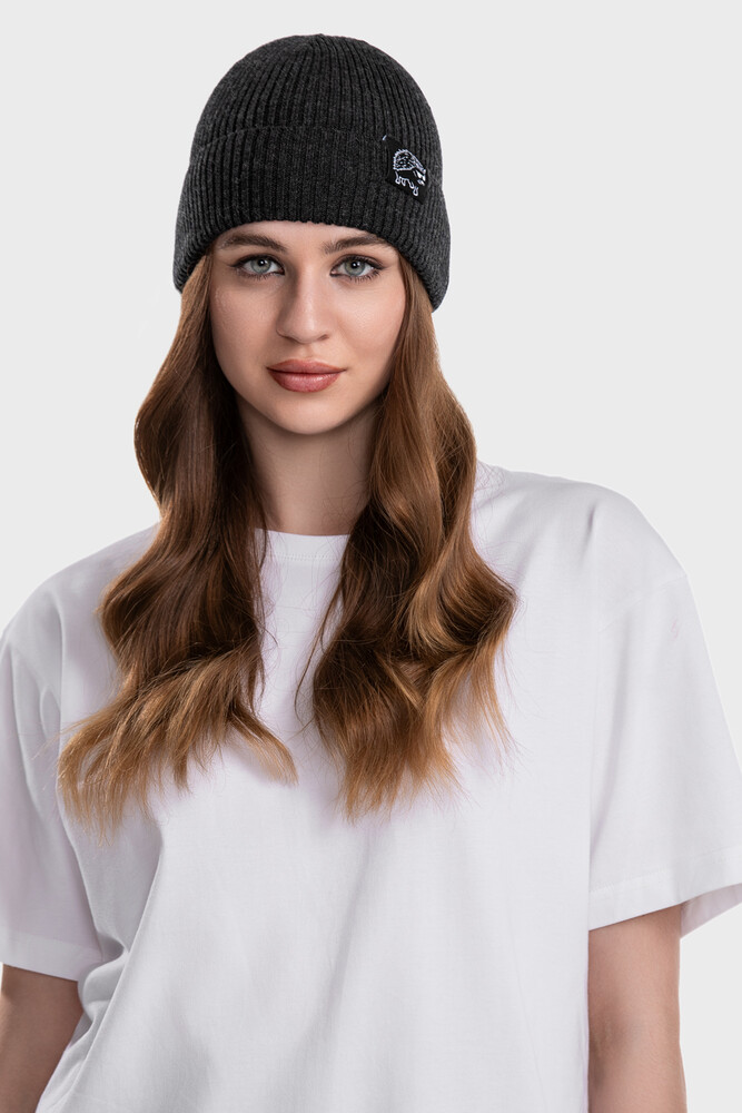 Ribbed beanie in pure merino wool (Antracite Melange)