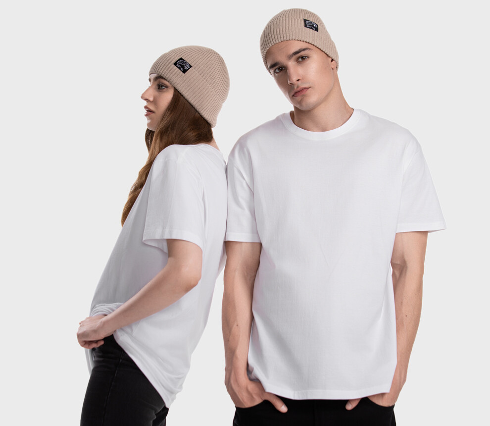 Ribbed beanie in merino wool blend (Cold Beige)