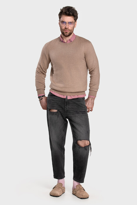 Crewneck sweater in cotton cashmere blend (Sabbia Melange)