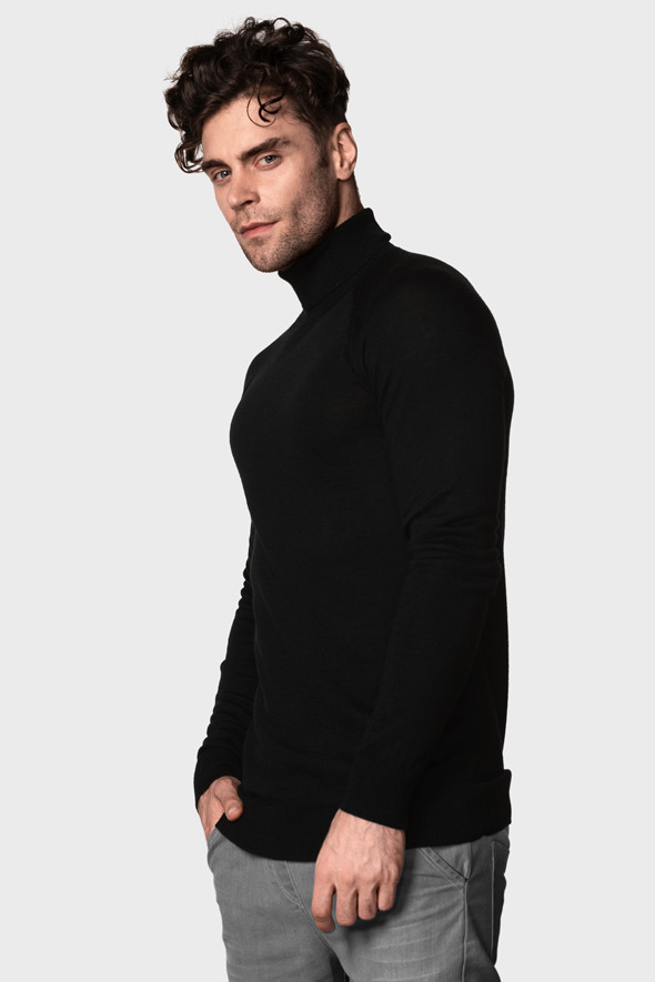 Чоловічий вовняний светр з високою стійкою (Nero)