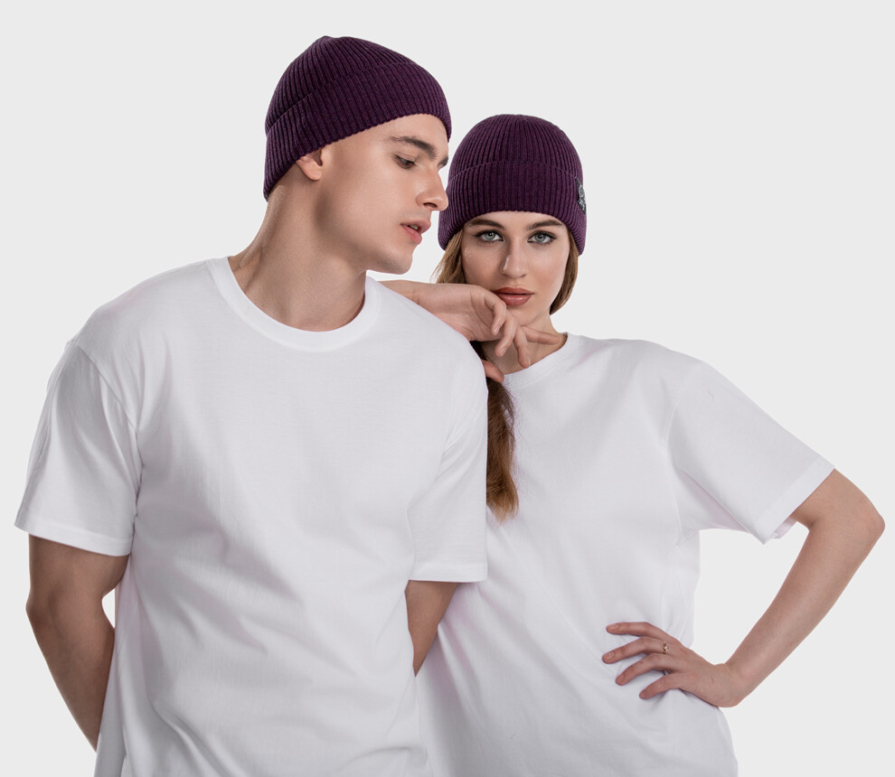 Ribbed beanie in merino wool blend (Vinaccia Melange)