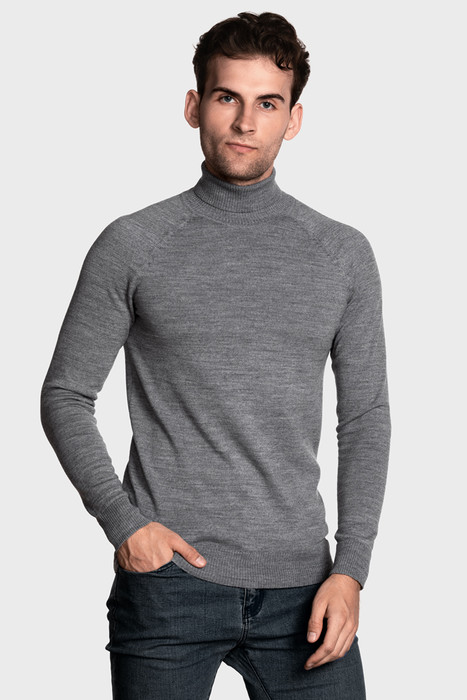 Чоловічий вовняний светр з високою стійкою (Cenere Melange)