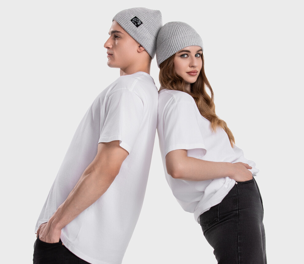 Ribbed beanie in merino wool blend (Argento Melange)