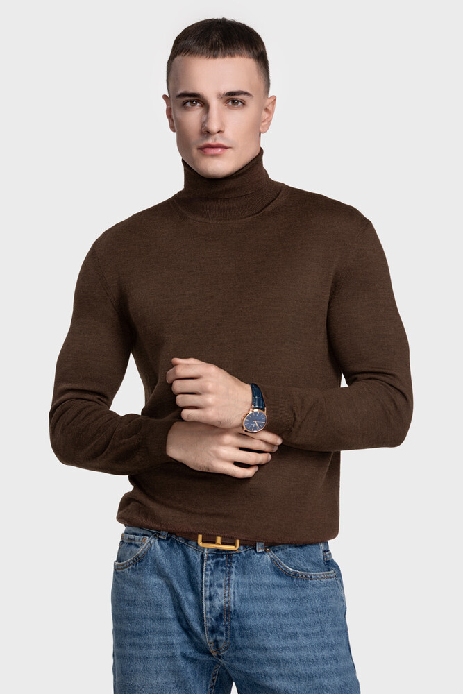 Turtleneck sweater in pure merino wool (Cioccolato Melange)