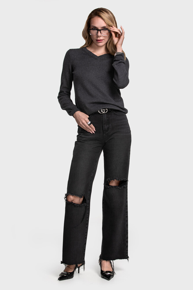 Джемпер з V-вирізом з бавовни та кашеміру (Grafite Melange)