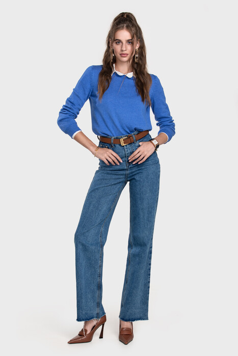 Сrew neck sweater in organic cotton blend (Azzurro Melange)