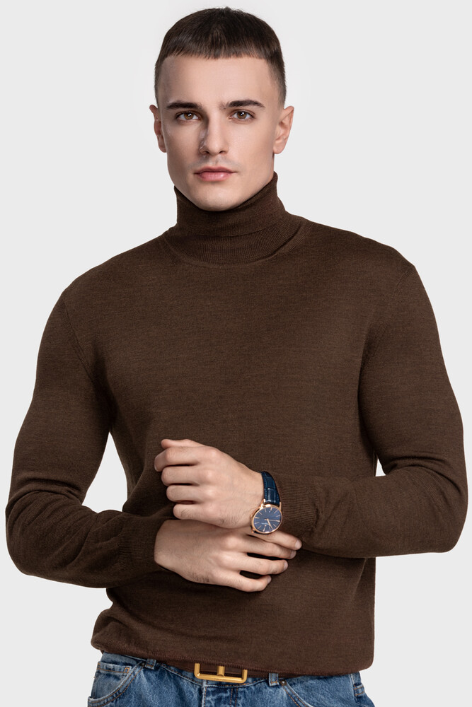 Turtleneck sweater in pure merino wool (Cioccolato Melange)