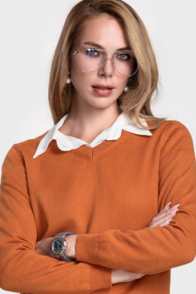 Сrew neck sweater in organic cotton blend (Mattone)
