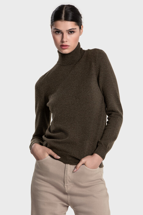 Жіночий кашеміровий светр з високою стійкою (Brownstone Melange)