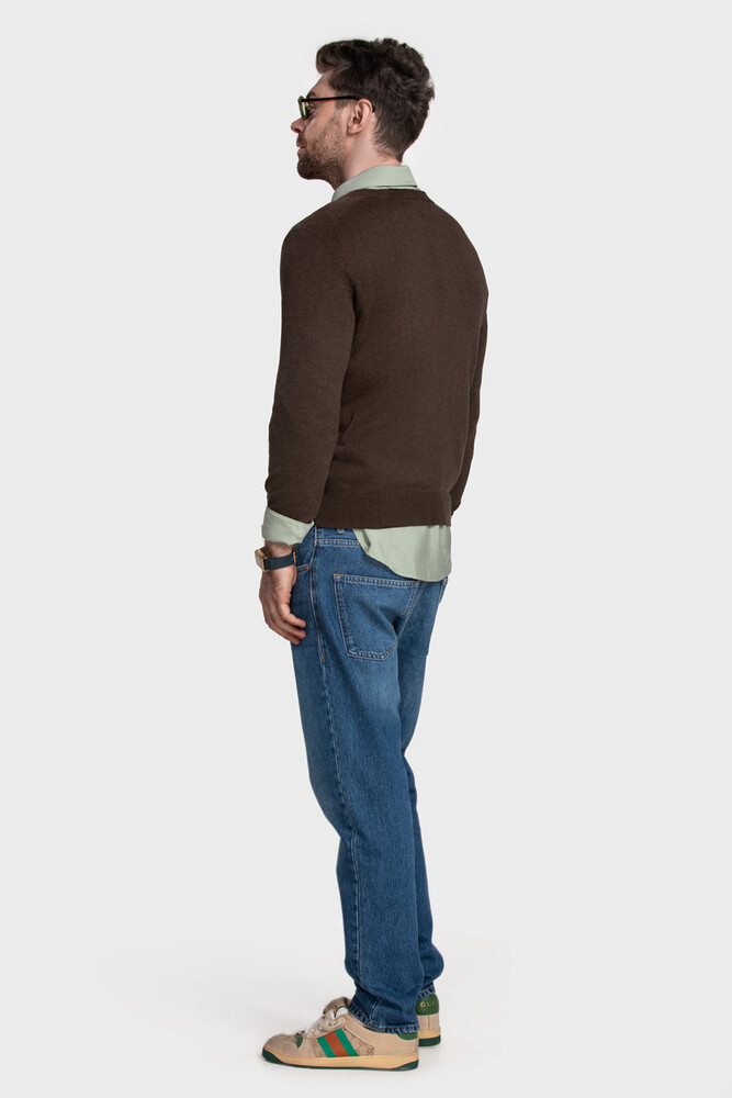Crewneck sweater in cotton cashmere blend (Espresso Melange)
