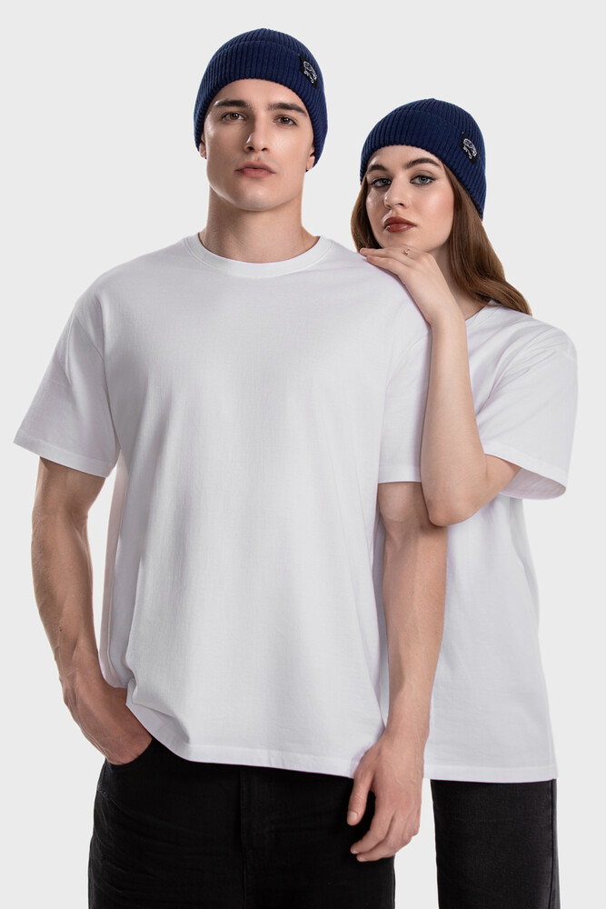 Ribbed beanie in merino wool blend (Marine)