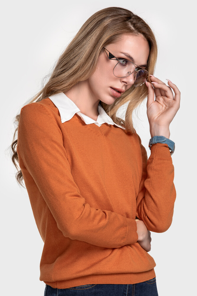 Сrew neck sweater in organic cotton blend (Mattone)