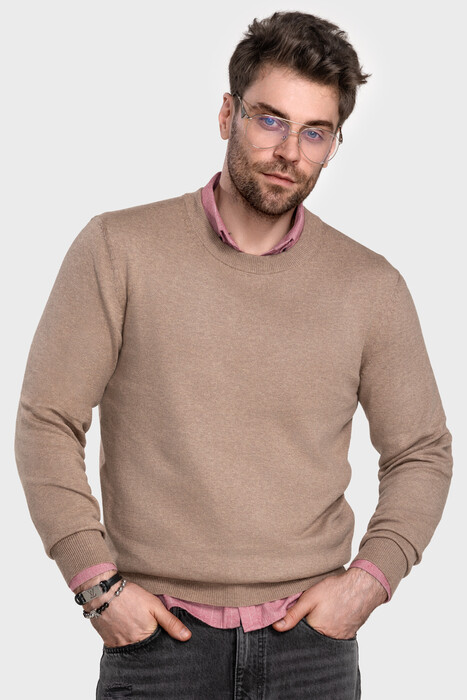 Crewneck sweater in cotton cashmere blend (Sabbia Melange)