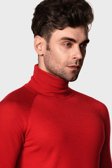 Мужской шерстяной свитер с высокой стойкой (Chili Red)