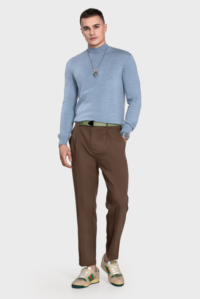 Mock neck sweater in pure merino wool (Denim Melange)