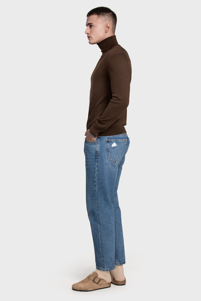 Turtleneck sweater in pure merino wool (Cioccolato Melange)