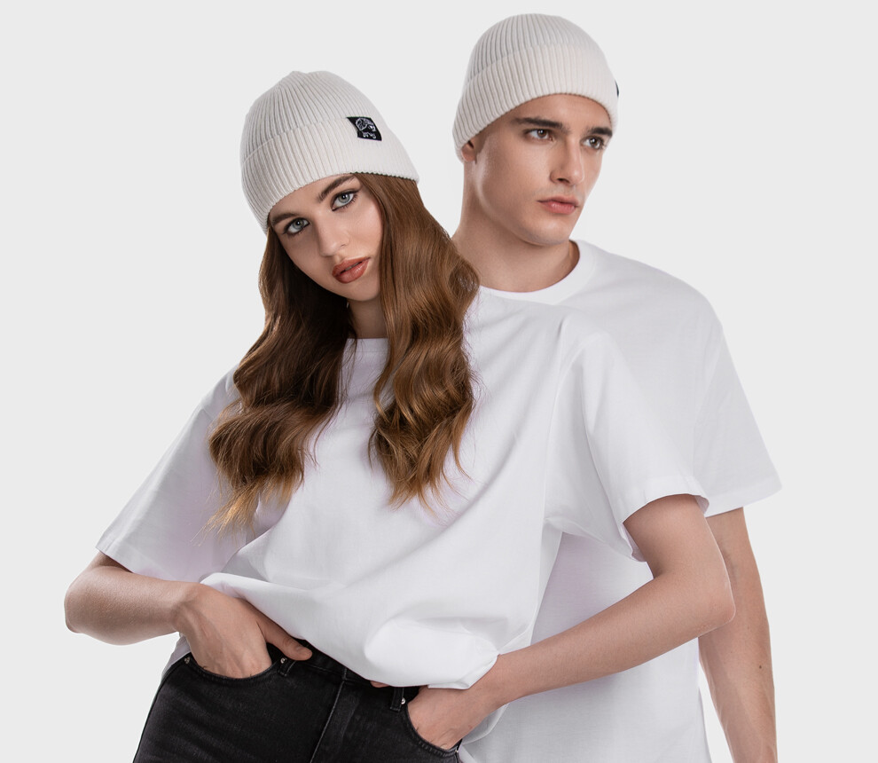 Ribbed beanie in merino wool blend (Bianco)