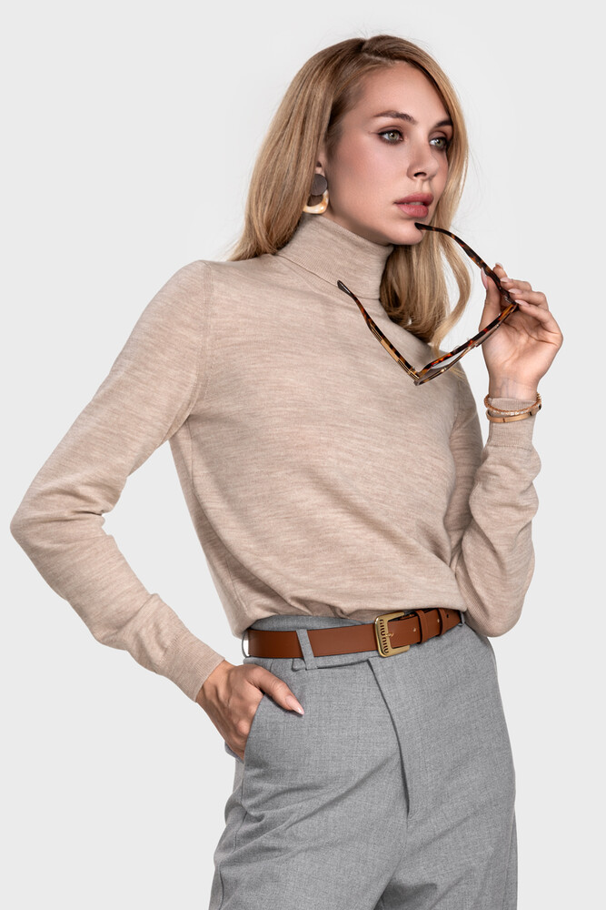 Turtleneck sweater in pure merino wool (Tortora Melange)