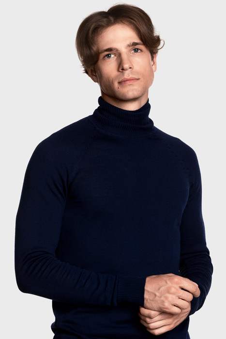 Чоловічий вовняний светр з високою стійкою (Marine)