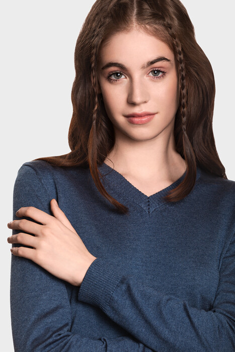 Жіночий бавовняний светр з V-вирізом (Indaco Melange)