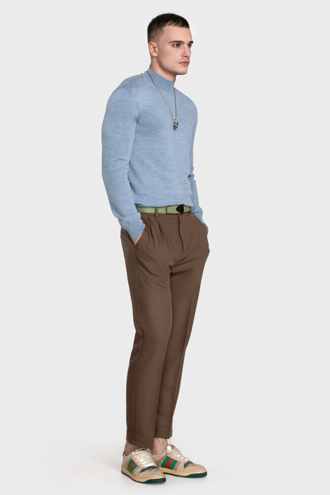 Mock neck sweater in pure merino wool (Denim Melange)