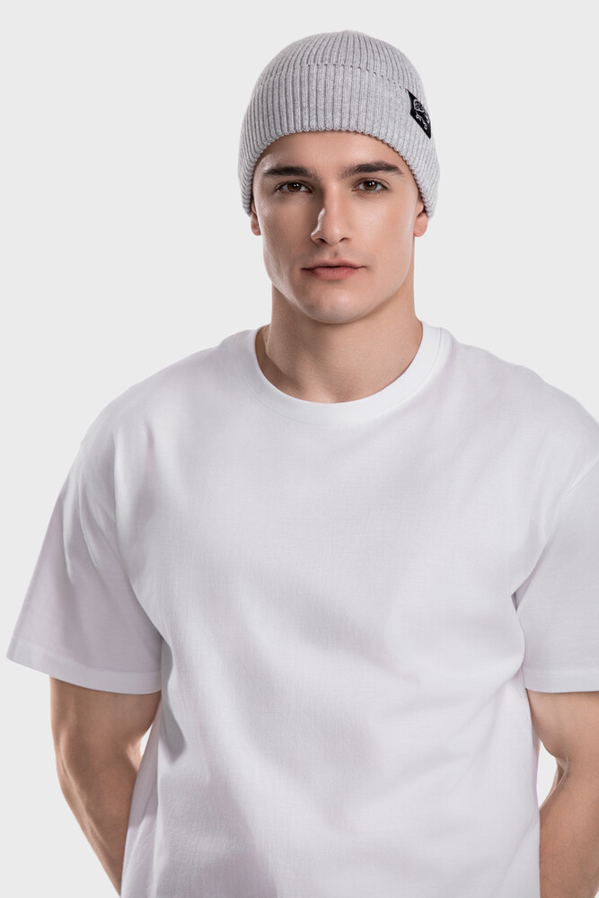 Ribbed beanie in merino wool blend (Argento Melange)