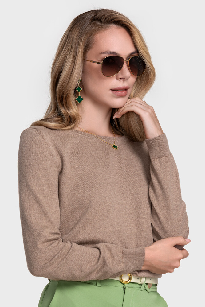Сrew neck sweater in organic cotton blend (Sabbia Melange)