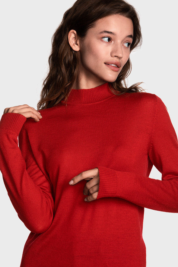 Женский шерстяной свитер с небольшой стойкой  (Chili Red)