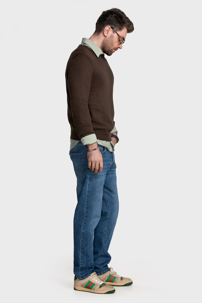 Crewneck sweater in cotton cashmere blend (Espresso Melange)