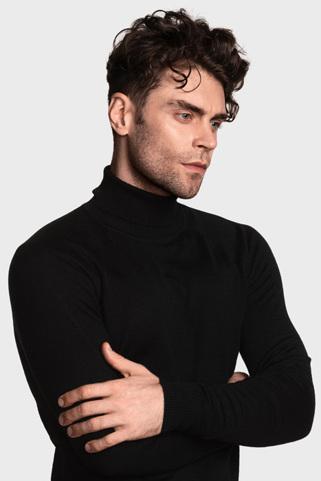 Мужской шерстяной свитер с высокой стойкой (Nero)