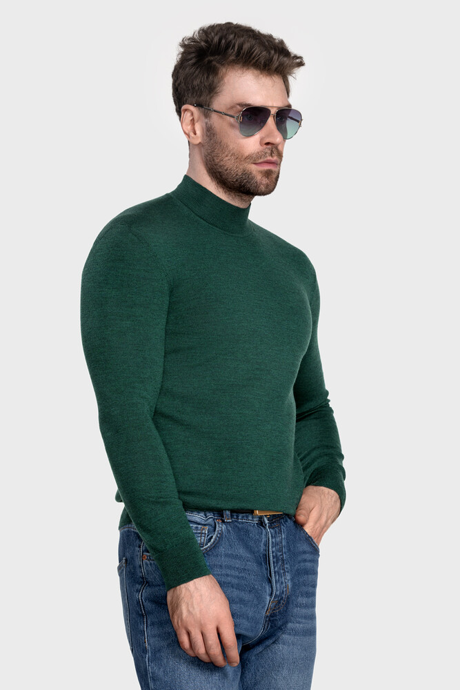 Mock neck sweater in pure merino wool (Pino Melange)